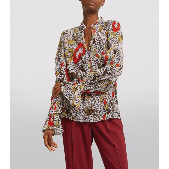 DIANE VON FURSTENBERG NWT Designer Red Pink Gold Floral Blouse – Size 8 / Medium - Picture 4 of 16